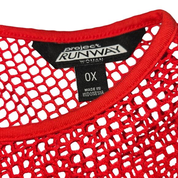 Project Runway OX Red Ruffle Net Women's Long Sleeves Dress Plus Size 14W 16W - Picture 3 of 6